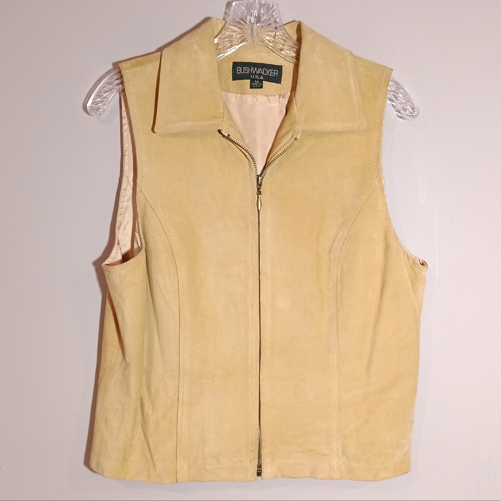 Bushwacker USA Vintage Wester Tan Genuine Leather Suede Vest Size M Made in USA